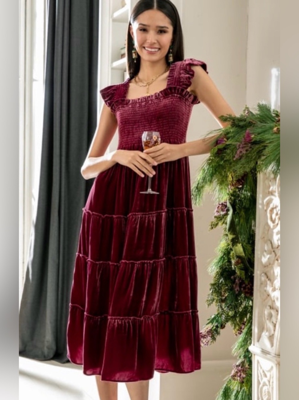 Hill House Home The Ellie Nap Dress Burgundy Silk Velvet XXS